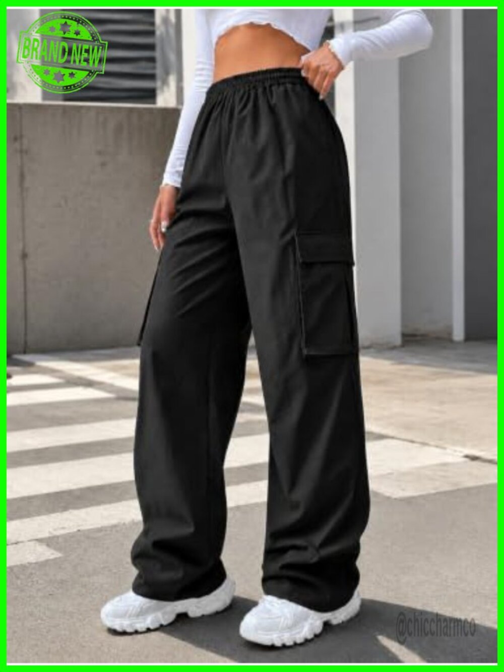 Women's High Waisted Baggy Cargo Pants Parachute Hiking Outdoor